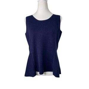 Eileen Fisher Navy Interlock Knit Sleeveless Blouse with Back Zipper, Small #218